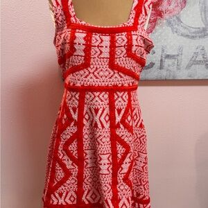 Maeve Emma Red and White Geometric Mini Dress